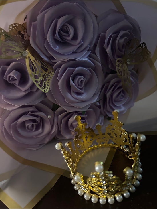 Hand Crafted Other - Hand Crafted Lavender Floral Crown with Gold and Pearl Accents